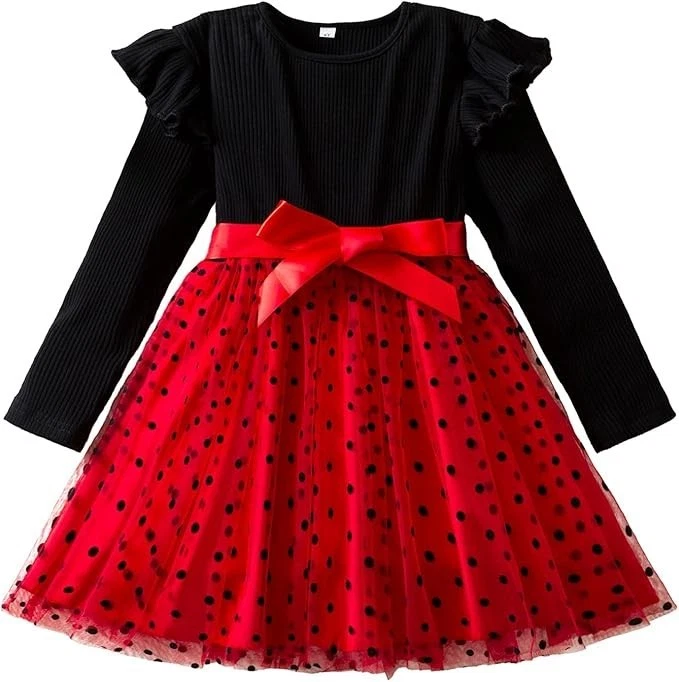 TTYAOVO Girl Long Sleeve Dress Fall Winter Princess Causal Dresses