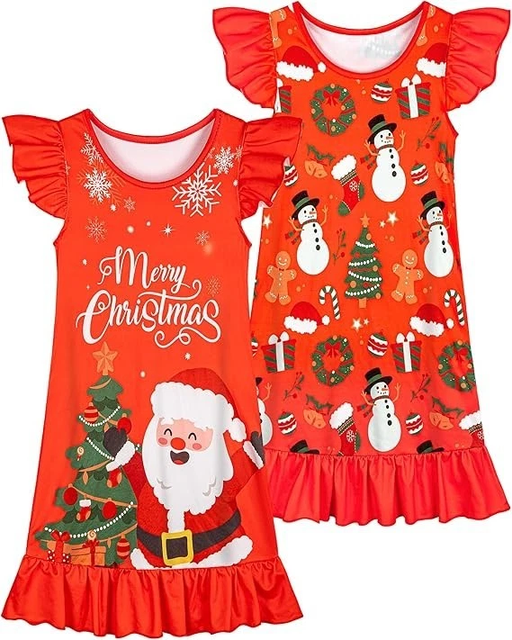 2Pcs Girls Dress 3-7 Years Flutter Short Sleeves