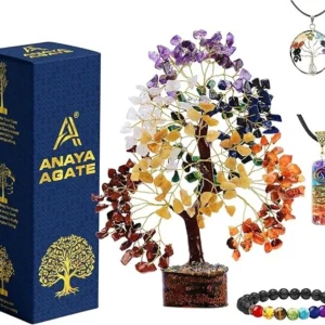 Seven Chakra Healing Crystal Tree Kit with 7 Chakra Bracelet and 2 Pendant Neckl