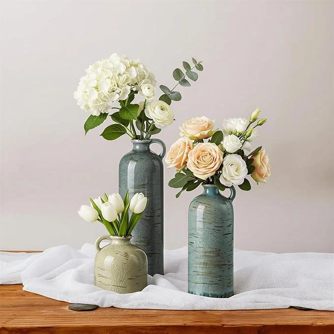 Ceramic Vase Set of 3 – Handcrafted Modern Farmhouse Decorative Vase